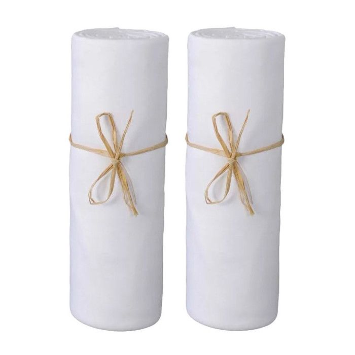 Lot de 2 Draps housse lit bébé 60 x 120 cm / 100% coton / 57 fils/cm² - 1 Blanc + 1 Blanc Lot de 2 Draps housse lit bébé 60 x 120 cm / 100% coton / 57 fils/cm² - 1 Blanc + 1 Blanc