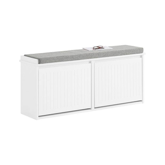 Meuble à Chaussures avec Assise Coussin Rembourré FSR98-XL-W SoBuy - 2 Abattants - 100x26x46 cm – Blanc
