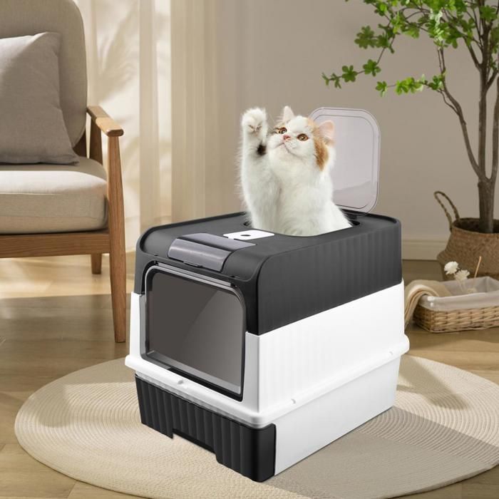 Comparer les prix de B.LIVEM. Maison de Toilette Chat XXL anti-odeur, Bac à Litière avec couvercle et pelle, 1 sac désodorisant gratuit, Noir