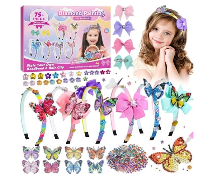 RISVOWO Kit Création Bandeaux & Accessoires Cheveux Filles 4-11 Ans – 48 Pièces DIY Diadèmes Papillon Licorne Étoiles – Cadeau Anniversaire
