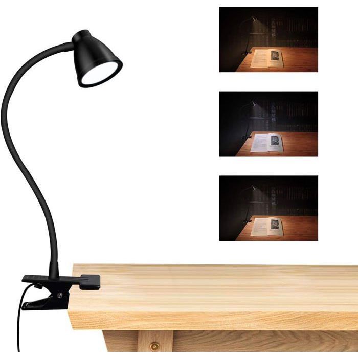 Lampe Enfant étude Lampe Bureau LED Rechargeable Avec Pince - 3 Couleurs Réglables - Flexible 360° - USB Protection Yeux Anti-fatigue