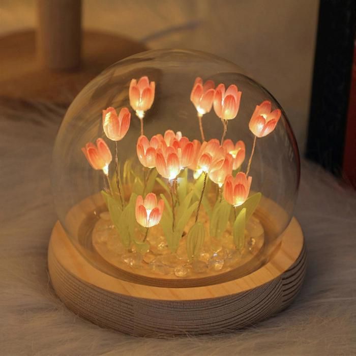 Veilleuse créative tulipe rose - Version à piles LED
