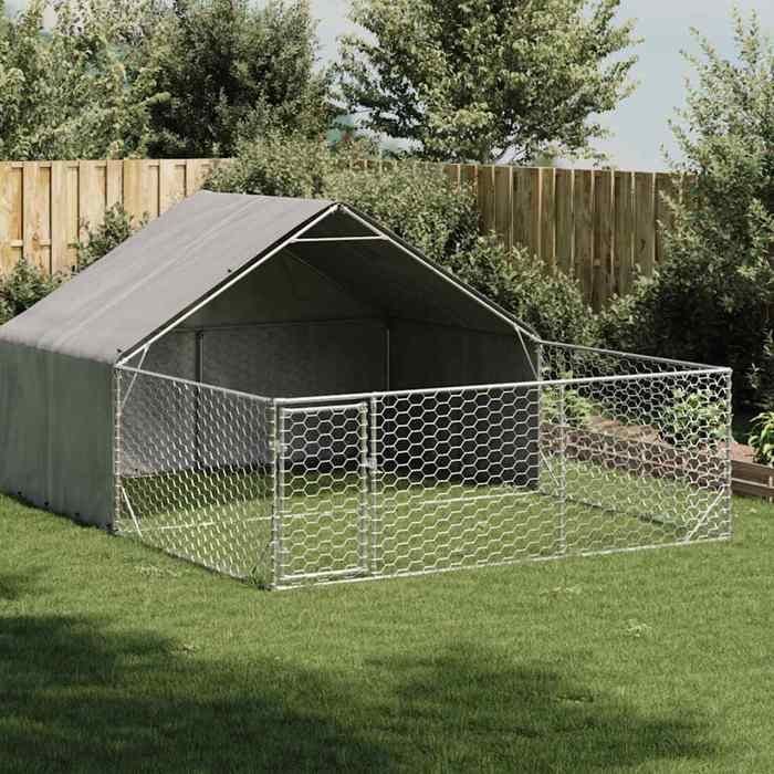Meilleurs prix pour vidaXL Niche d'extérieur pour chien enclos 4x3x1,9 m acier galvanisé, cage de chien d'extérieur, grande cage de chien, niche