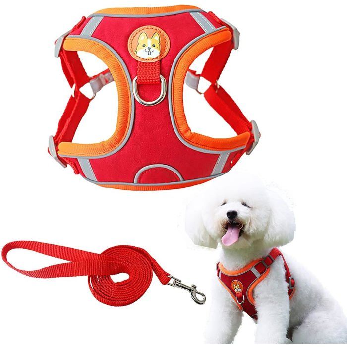 Harnais Chien Harnais de Marche Réglable Harnais et Gilet de Poitrine Respirant Rembourré Doux Réfléchissant pour Petits Moyens