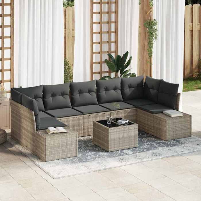 vidaXL Ensemble de canapé de jardin 8 pcs Gris clair polyrotin 3346982