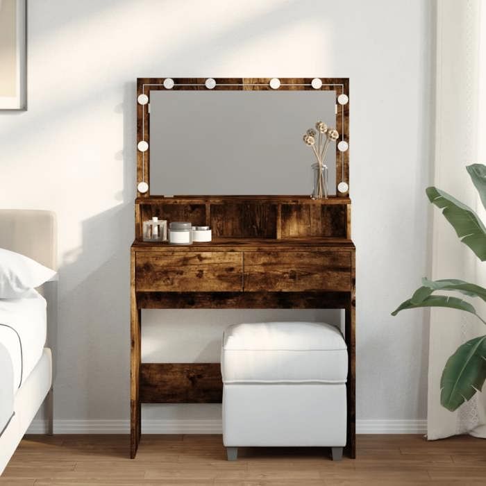 CLARENCETable Adulte/ Coiffeuse - éclairage LED - chêne fumé 80x41x1345 cm EU921235