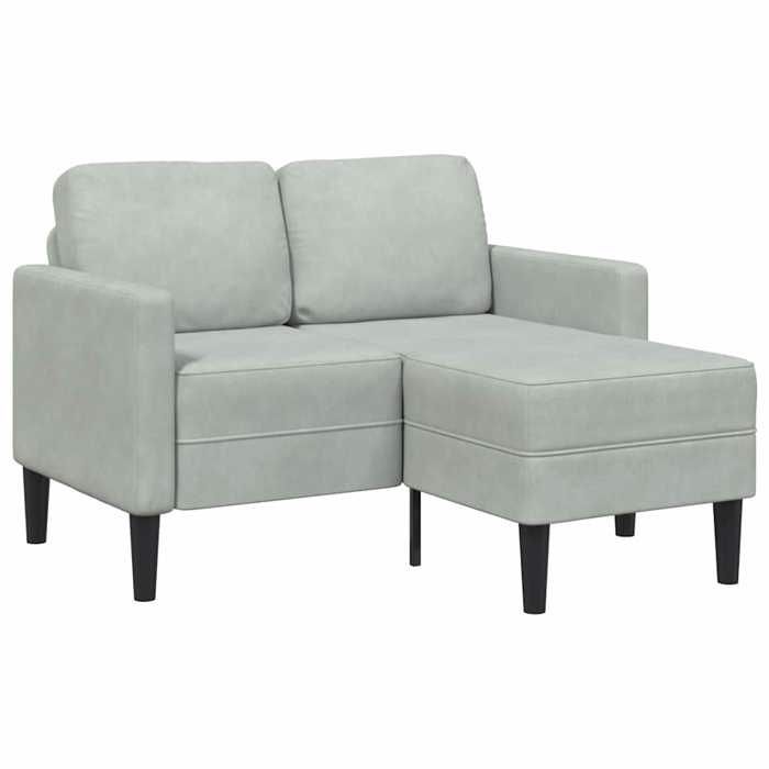 Canapé 2 places avec méridienne en L-Sofa gris clair 125 cm velours 974333