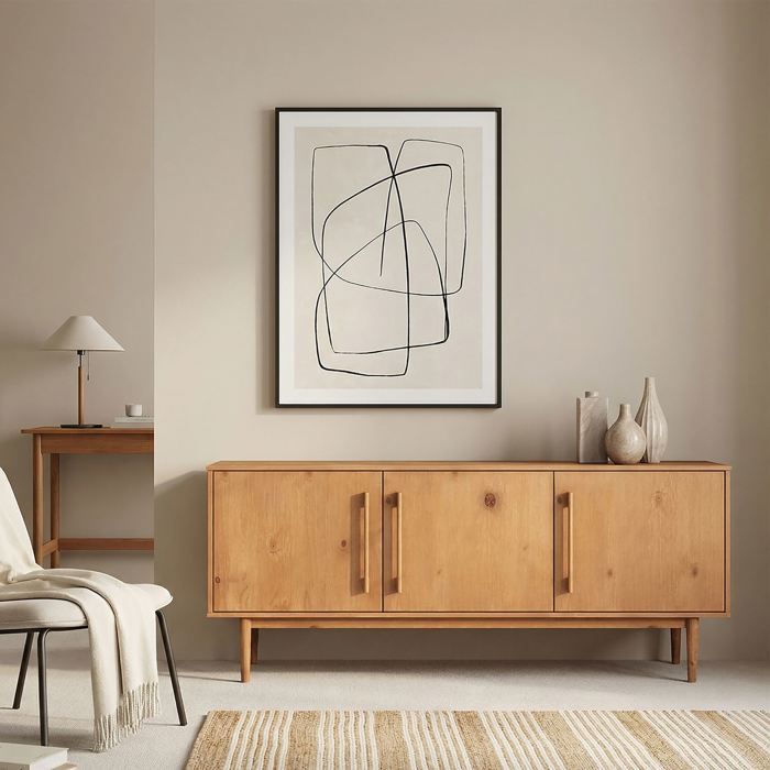 Buffet TECCA L 170 cm 3 Portes en Bois Massif Coloris Chêne avec Étagères Réglables Deux compartiments Buffet TECCA L 170 cm 3 Portes en Bois Massif Coloris Chêne avec Étagères Réglables Deux compartiments