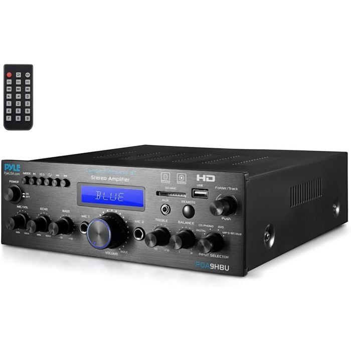 Pyle Amplificateur Bluetooth Stéréo Maison 200W – Multi-Entrées HDMI/Optique/Phono, Radio FM, USB/SD, Karaoké, Télécommande, Puissant Home Cinéma