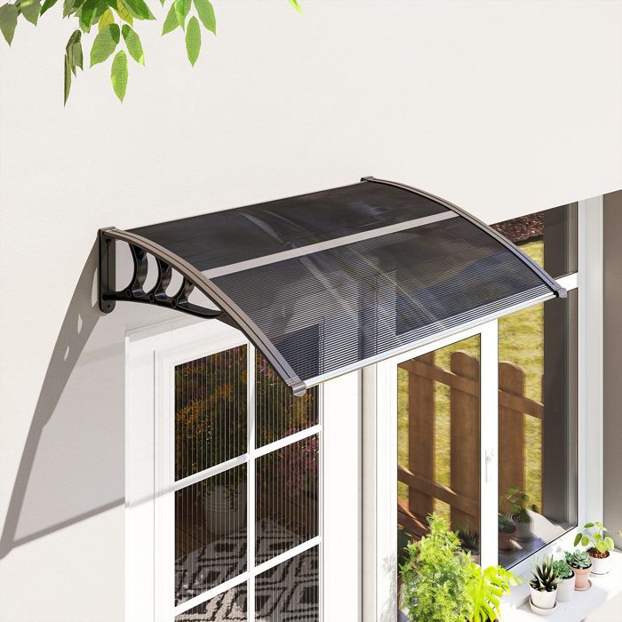 Auvent de porte dentrée toit marquise de porte exterieur en polycarbonate et aluminium résistante 100 x 75 cm noir