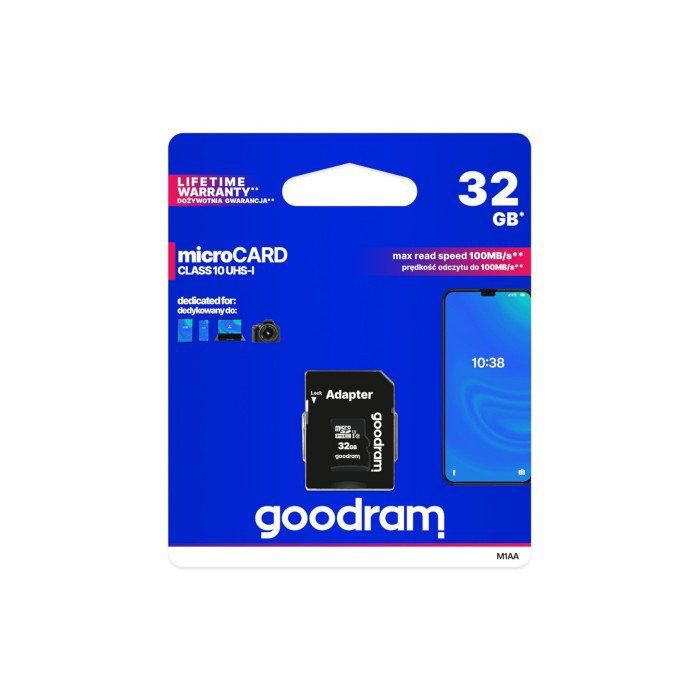 Goodram microSD carte mémoire 32 Go pour smartphone appareil photo - carte micro SD - 100 mb/s - avec adaptateur SD