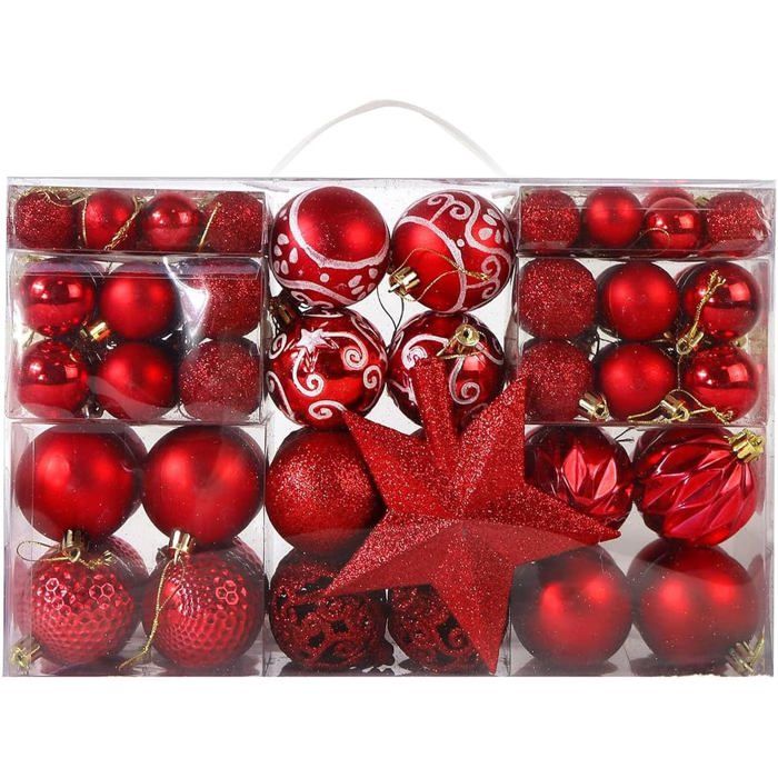 Sapin Boules Rouges Elegant Lot 101 boules rouges brillantes,mates et scintillantes avec étoiles ...