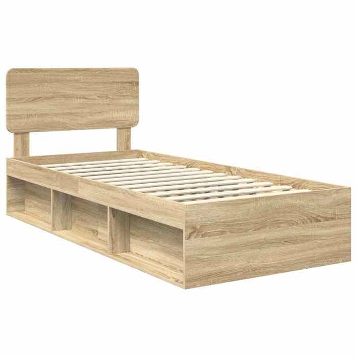 Structure de lit en bois - UU - Chêne sonoma - Pin massif - 78x196x90 cm - Cadre à lattes - Poids maximal 100 kg