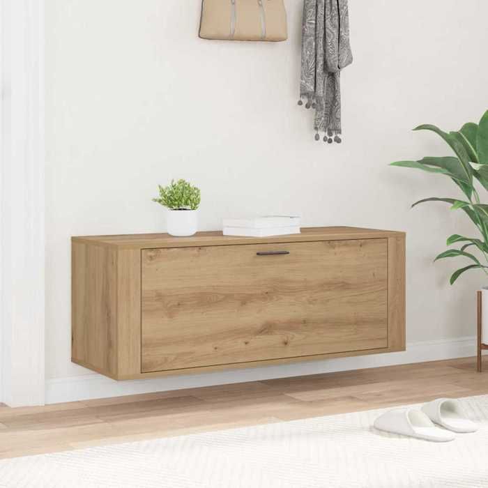 Cabinet à chaussures en bois - WIENS - 100x35x38 cm - Chêne artisanal - 2 étagères - Porte à charnières