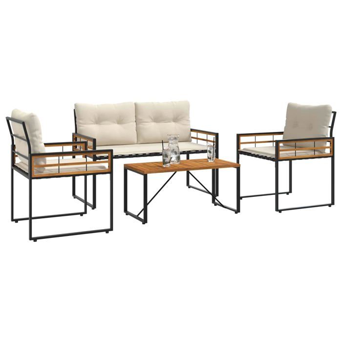 Ensemble de meubles dextérieur - vidaXL - Crème - Bois dacacia massif - Acier laqué - Coussins amovibles