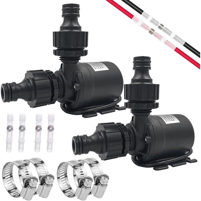2 pompes eau 12V – submersibles/sans balais – 800 l/h – 5 m – piscine/aquarium/étang/fontaine .
