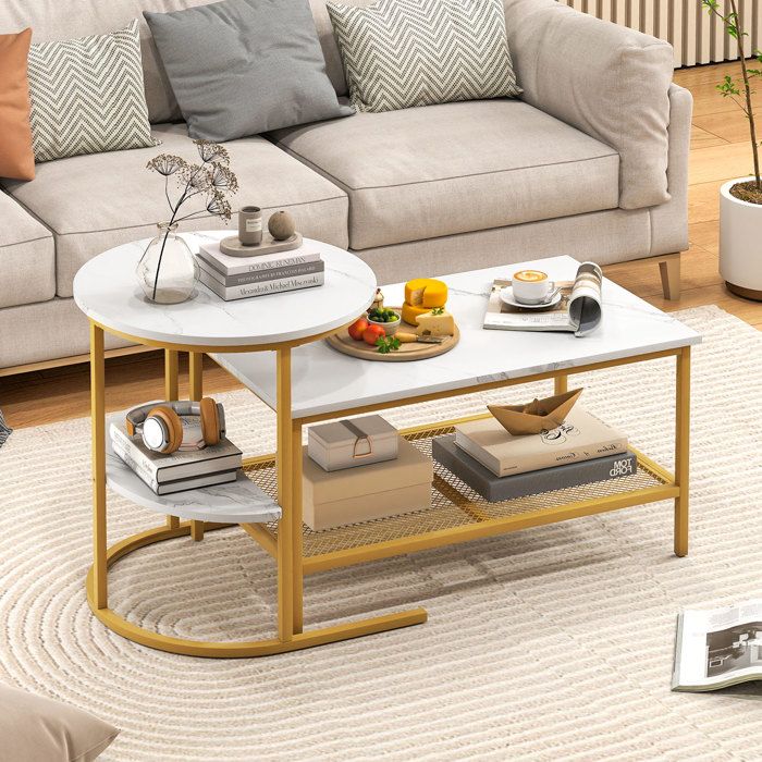 Lot de 2 Tables Basses Gigognes à 2 Niveaux COSTWAY Plateau Imitation Marbre Blanc Cadre en Métal Or Table dAppoint pour Salon Lot de 2 Tables Basses Gigognes à 2 Niveaux COSTWAY Plateau Imitation Marbre Blanc Cadre en Métal Or Table dAppoint pour Salon