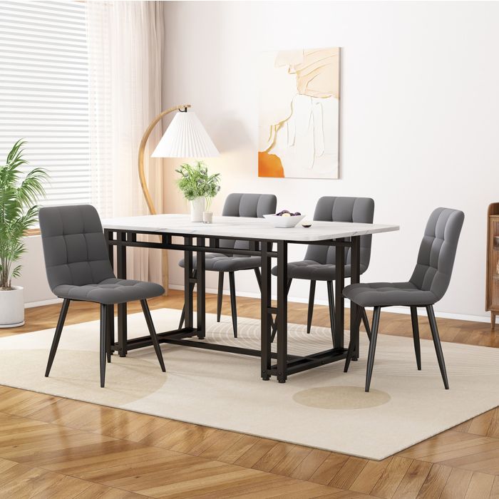 Table à manger moderne noir/blanc L 120 x P 70 cm plateau MDF pieds métal montage nécessaire
