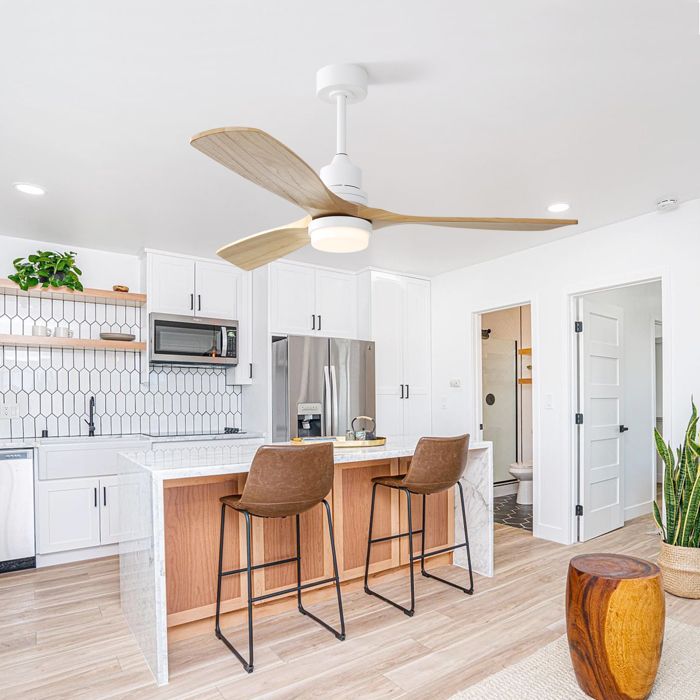 Feuille épaissie Ventilateur de plafond de 52 pouces avec lumière LED dimmable télécommande à 6 vitesses moteur réversible à cou - L Montagne