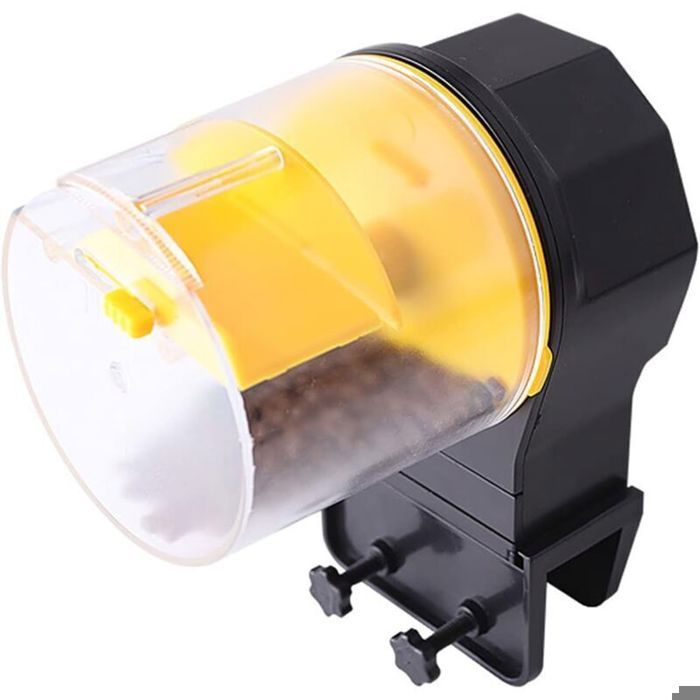 Meilleurs prix pour Distributeur Auto Nourriture Poisson Jaune minuteur étanche humidité + mangeoire aquarium .