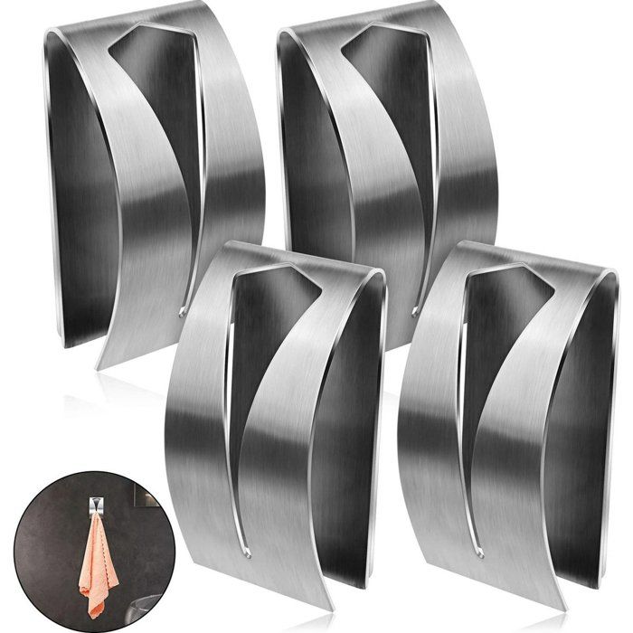 4 porte-serviettes adhésifs acier inox pinces torchons design support mural cuisine