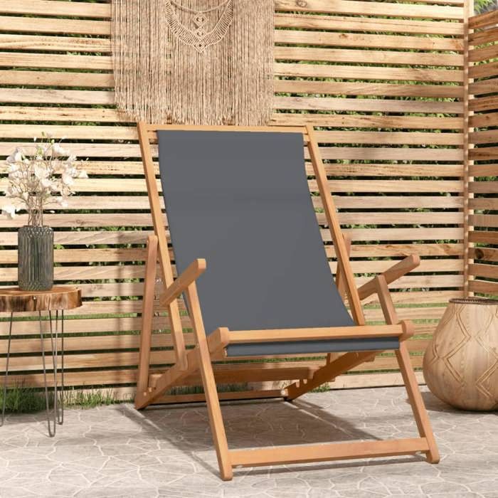 Chaise ergonomique - Magnifique Chaise moderne de plage pliable Bois de teck solide Gris 60x126x87 5cm 4659