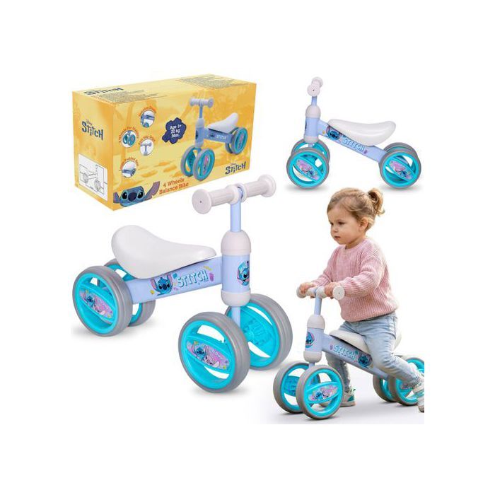 DISNEY Stitch Vélo sans pédales pour fille à 4 roues léger en métal premier vélo trotinette 1+