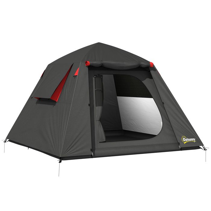 Tente camping dôme - Outsunny - 2 personnes 3-4 saisons imperméable 3000mm montage facile - polyester - 210x210x150cm - gris foncé