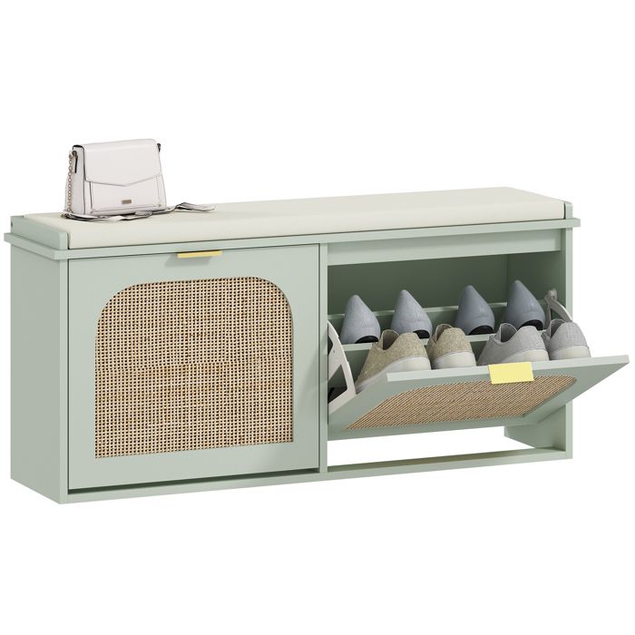 Banc à chaussures - HOMCOM - assise rembourrée et tiroirs rabattables - MDF et panneau de particules - 104 x 26 x 475 cm - vert