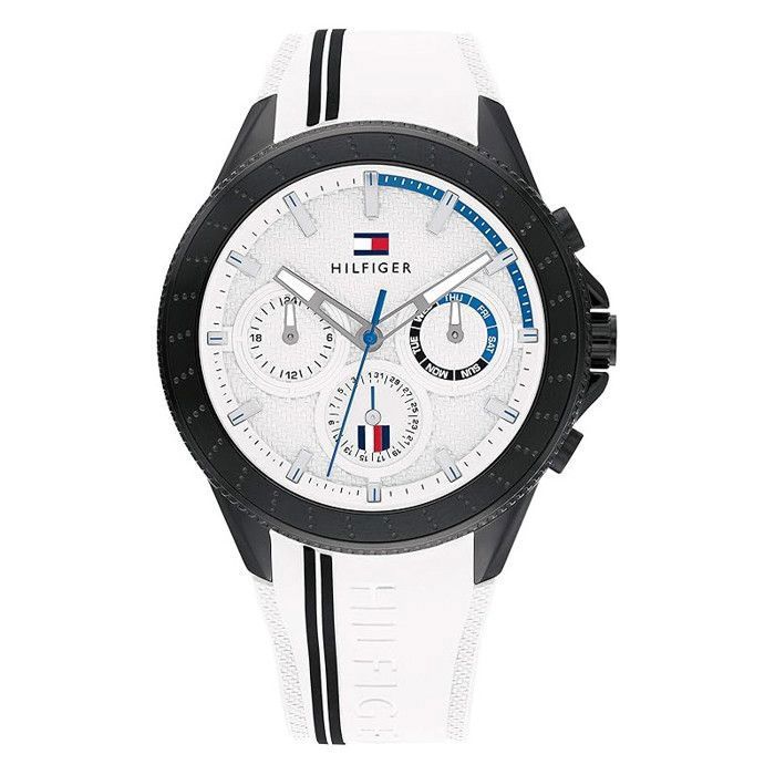 Montre homme Tommy Hilfiger Alden 1791862 avec bracelet en silicone Blanc 1791862 Montre homme Tommy Hilfiger Alden 1791862 avec bracelet en silicone Blanc 1791862