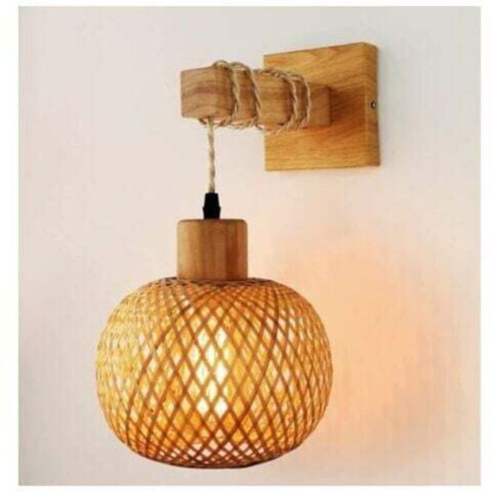 Applique murale en bambou naturel – Éclairage décoratif en rotin pour salon et couloir – Haute résistance à la température