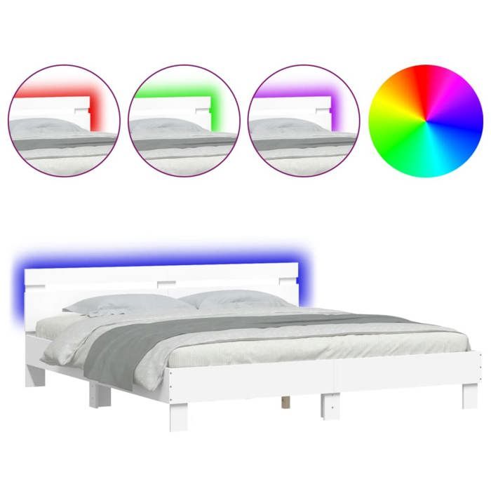 Luxe&Mode Structure de lit avec LED sans matelas blanc 200x200 cm 2 ans garantie LV7322