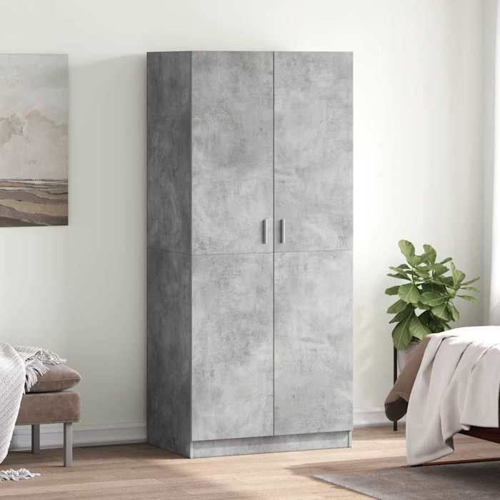 Garde-robe - Organisateur de vêtements - bois dingénierie - gris béton - avec 2 portes - 80 x 52 x 180 cm@jpo51f Garde-robe - Organisateur de vêtements - bois dingénierie - gris béton - avec 2 portes - 80 x 52 x 180 cm@jpo51f