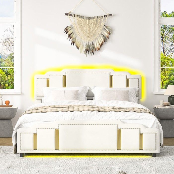 Lit coffre rembourré en velours - BLACKCOLOR - 140 x 200 cm - Éclairage LED 7 couleurs Lit coffre rembourré en velours - BLACKCOLOR - 140 x 200 cm - Éclairage LED 7 couleurs