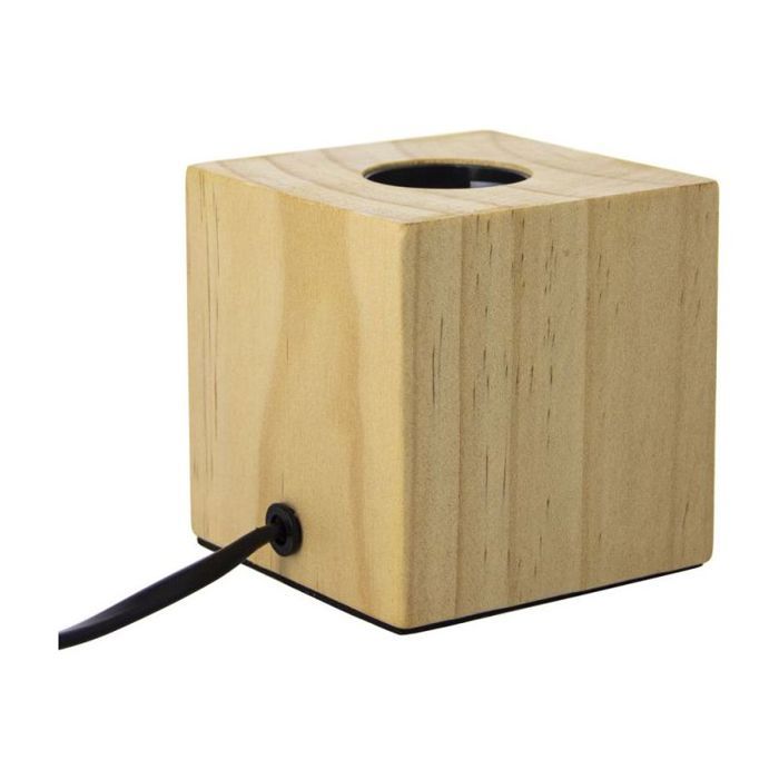 Lampe à poser cube en bois naturel – Culot E27 – Éclairage d’ambiance chaleureux – Compatible avec ampoules LED jusqu’à 40W