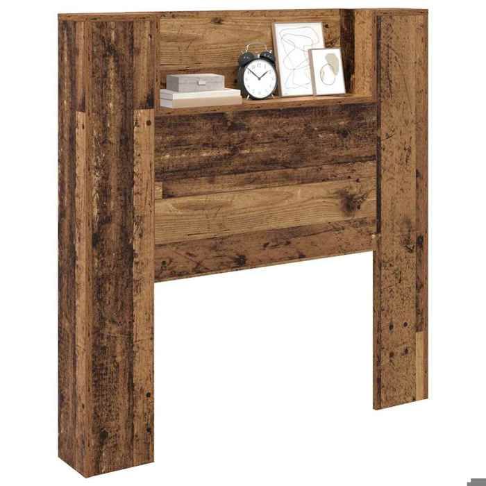 BEAU Armoire Tête de Lit - Tête de lit de rangement - avec LED - Bois ancien - Bois dingénierie - 100x15x103 5 cm[57237]