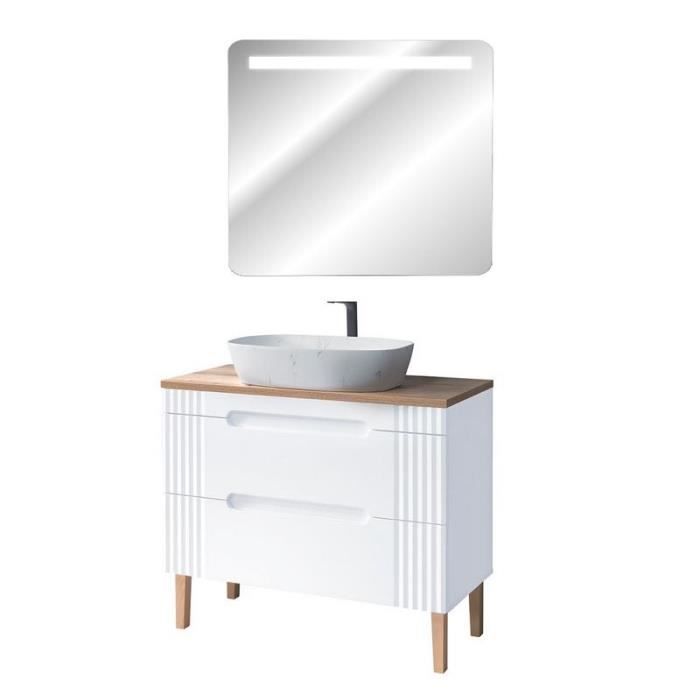 ensembles salle de bain - meuble vasque à poser 100 cm à poser + miroir led oceanie white