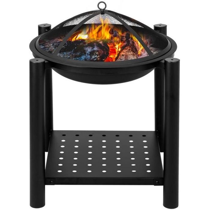 Brasero En Fonte Acier Noir à Pieds Pliants – Pour Jardin Et Extérieur, Sécurité Avec Couvercle Maille - 7