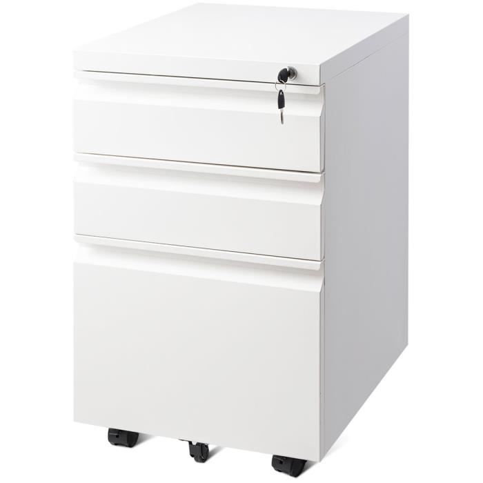 Caisson de Bureau à Roulette Dripex - 3 Tiroirs Rangement Dossier - Meuble  Armoire de Bureau Blanc - Cdiscount Maison