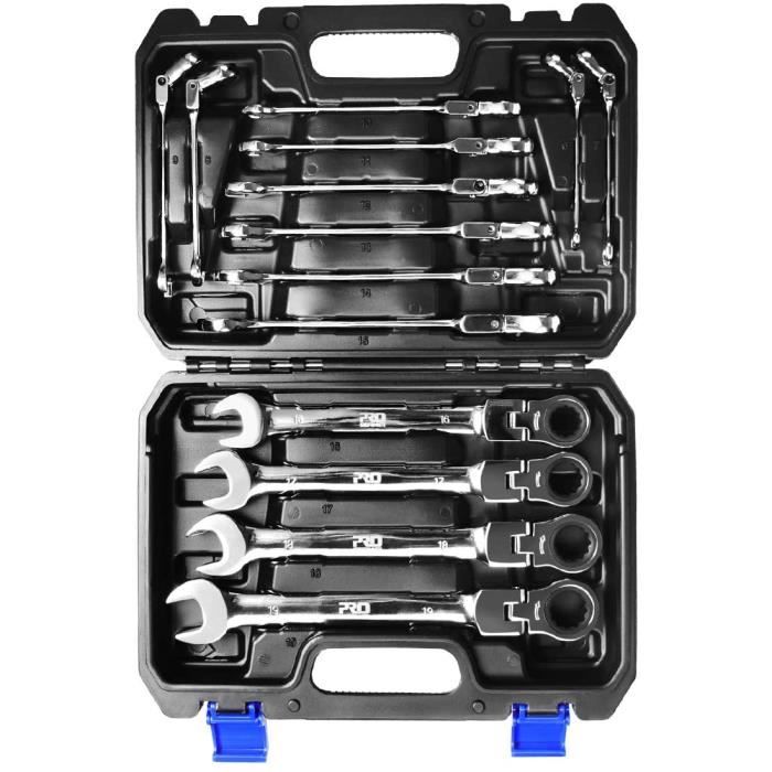 Brevets US et européens Jeu de Clé à Cliquet 【LOSCHEN】 Clé à cliquet à tête flexible ouverte 9mm clé à cliquet pour tubes en acier au chrome vanadium système métrique