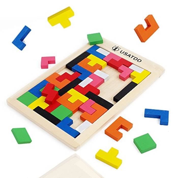 Tetris Jouet en Bois Montessori Casse-tête Tangram en Bois 