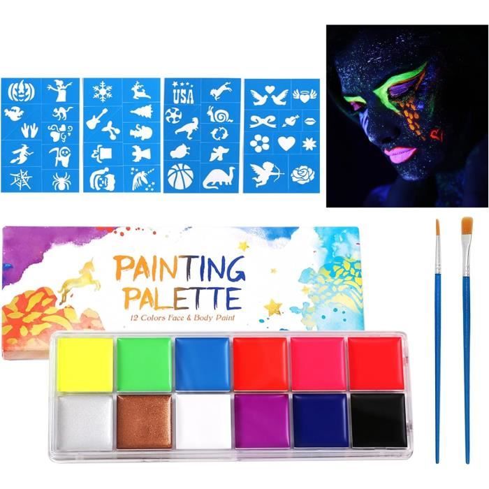 Peinture Visage Corps Kit,Maquillage Coloré Fluo Néon Kit,Peinture  Fluorescente Pour Body Painting,12 Couleurs Palette de Tatouage - Cdiscount  Jeux - Jouets