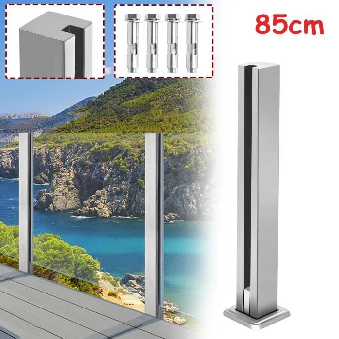 Poteau Garde-corps Verre Inox 304 – Central 65 Cm – Balcon Terrasse – Neuf