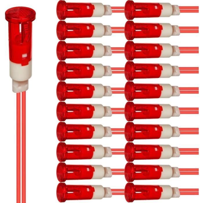 Lot De 4 Voyants LED étanches 10mm Rouge 220-230V - Pour Montage Sur Panneau Métallique