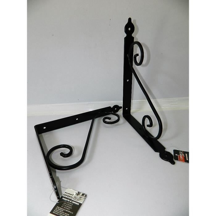 2 X Support Equerre D Etagere En Fer Forge Noir 24cmx19cmx2 2cm
