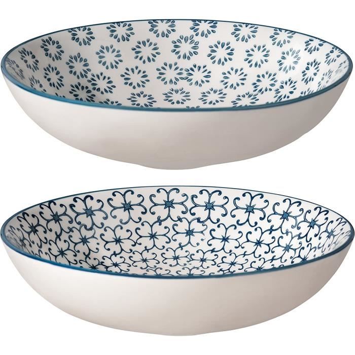 Lot De 4 Bols Talavera Bleus 35 Oz – Céramique – Pâtes, Salade, Soupe – NEUF