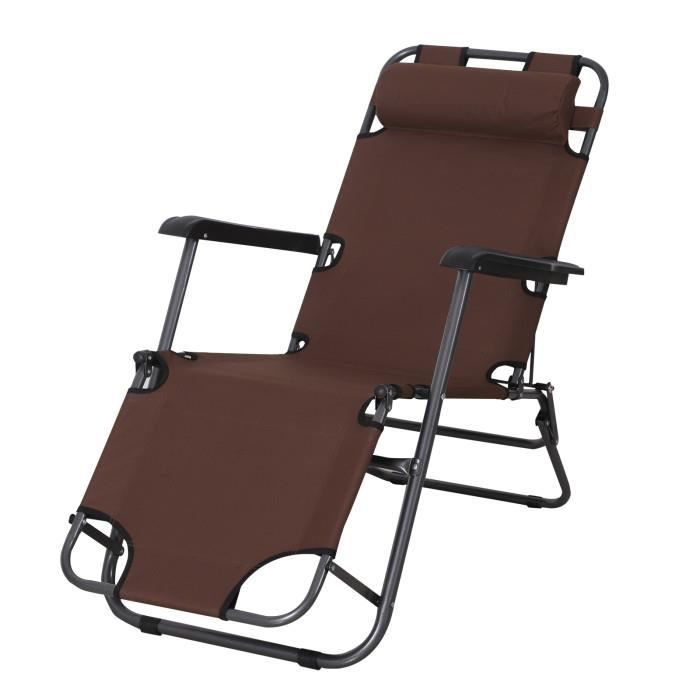 Chaise longue transat 2 en 1 GARANCE marron Cdiscount Jardin