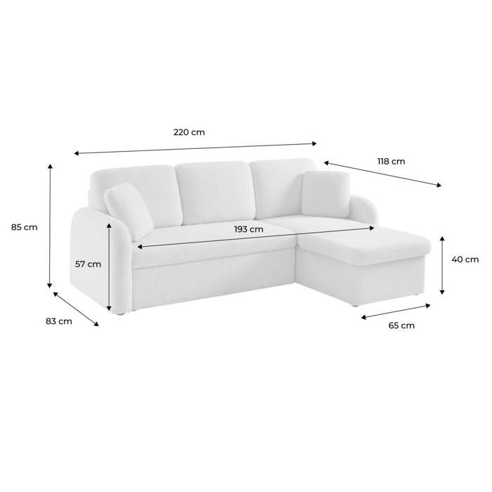 Canapé convertible réversible 3 places lignes arrondies bouclette avec coffre MILANO