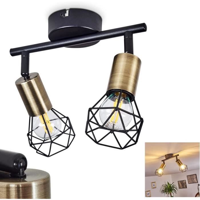 Plafonnier Arconciel En Métal En Métal Chrome Et Noir Et Verre Fumé, 4 Spots De Plafond Pivotants Vintages, Idéals Pour Un Salon Rétro, Pour 4 Ampoules E14, Ampoule(s) Non Incluse(s