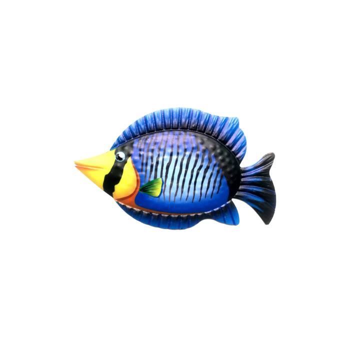 Déco Murale Poisson En Métal - Lot De 2 Sculptures Colorées (30x17,5cm) - Thème Océan, Accroche Facile - Pour Salon, Chambre, Jardin, Cuisine - 13